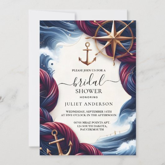 トノットボートシップ海軍ブルー航海のブライダルシャワー 招待状 (正面)