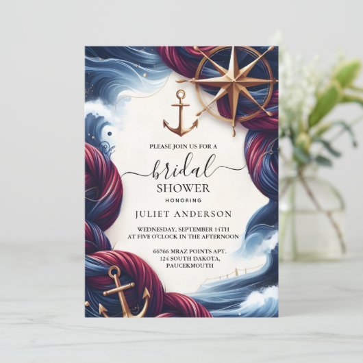 トノットボートシップ海軍ブルー航海のブライダルシャワー 招待状 (スタンド正面)