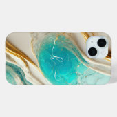 トパエレガントズブルー金ゴールドベインズマーブルモノグラムの Case-Mate iPhoneケース (裏面 (横))