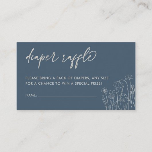 トパズブルーワイルドフラワーラインアートおむつラッフル エンクロージャーカード (正面)