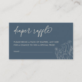 トパズブルーワイルドフラワーラインアートおむつラッフル エンクロージャーカード