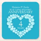 トパーズの第4結婚記念日のハートの青のコースター スクエアペーパーコースター (正面)