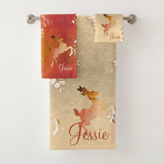 トパーズタオルとバラ金ゴールドのトナカイ バスタオルセット (インサイチュ)