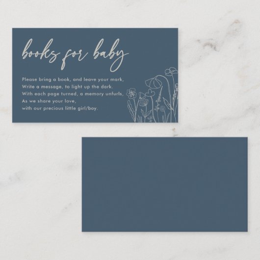 トパーズブルーワイルドフラワーラインアートブックベビー エンクロージャーカード (正面/裏面)