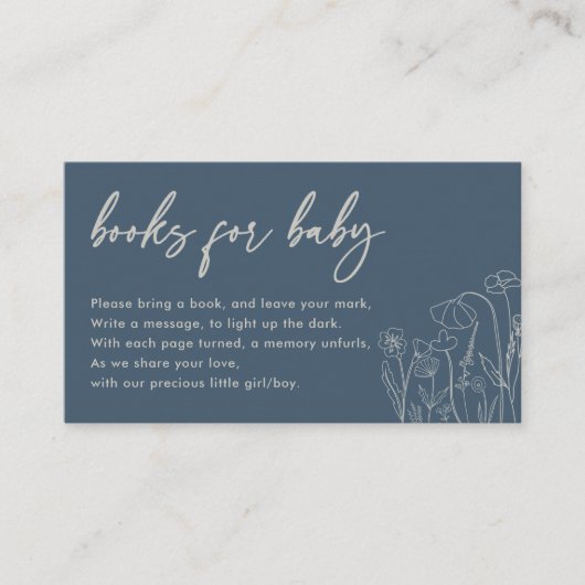 トパーズブルーワイルドフラワーラインアートブックベビー エンクロージャーカード (正面)