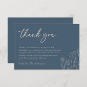 トパーズブルーワイルドフラワーラインアートベビーシャワー サンキューカード (正面/裏面)