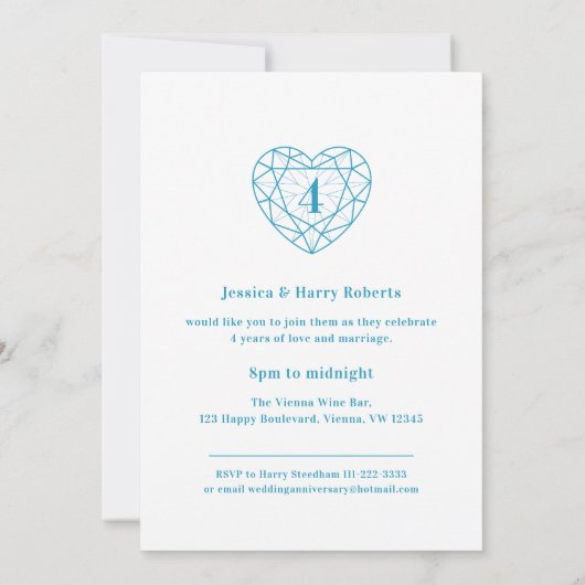 トパーズ記念日4年の愛のパーティー招待状 招待状 (裏面)