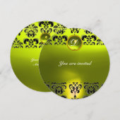 トパーズ ダマスク ジェム ストーン モノグラム 黒 黄色 招待状 (正面/裏面)