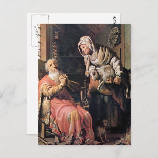 トビアスは妻がレンブラントに盗んだのではないかと疑った ポストカード (正面/裏面)