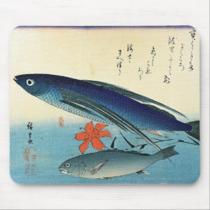トビウオ & イシモチ - カラフルな日本の魚のプリント マウスパッド