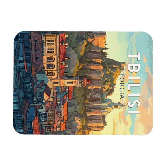 トビリシグルジアイラストレーショントラベルアートヴィンテージ マグネット (横)