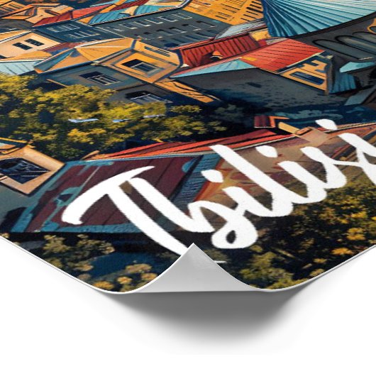 トビリシグルジアヴィンテージアートトラベルイラストレーション ポスター (角)