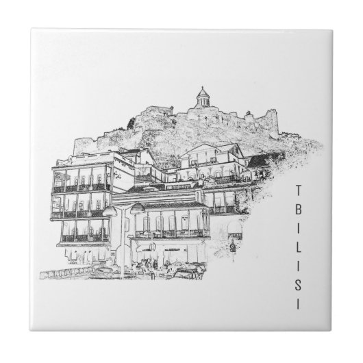 トビリシグルジア通り建築スケッチ タイル (正面)