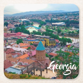 トビリシジョージアシティスケープ通り構造 スクエアペーパーコースター