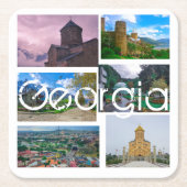 トビリシ・カズベギ・ボルジョミ・ジョージア建築 スクエアペーパーコースター (正面)