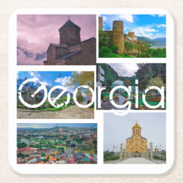 トビリシ・カズベギ・ボルジョミ・ジョージア建築 スクエアペーパーコースター