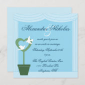 トピアリーウィズホワイトドーブズブルー結婚式招待状 招待状 (正面/裏面)