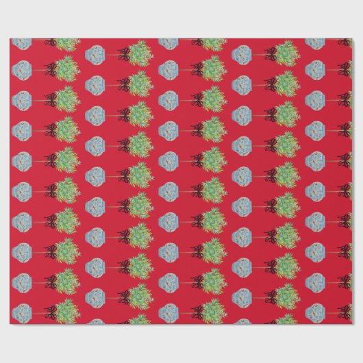 トピアリートピアリーブルーとホワイトジンジャージャー ラッピングペーパー (フラット)