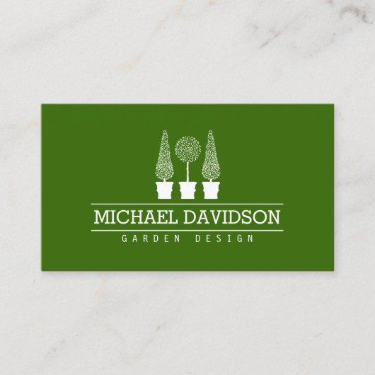 トピアリートリオガーデナー造園グリーン/ホワイト 名刺 (正面)