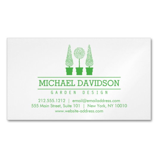 トピアリートリオガーデナー造園ブライトグリーン マグネット名刺 (正面)