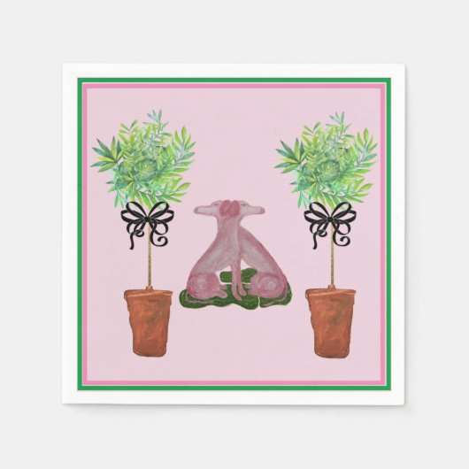 トピアリーピンク（犬）スタッフォードドッグ紙ゲストタオル スタンダードカクテルナプキン (正面)