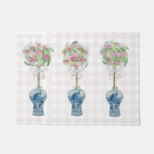 トピアリーブルーとホワイトジンジャージャードーマッシュラグ ドアマット (正面)