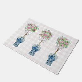 トピアリーブルーとホワイトジンジャージャードーマッシュラグ ドアマット