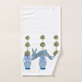 トピアリーブルーカントリフランスのーバニーラビット ハンドタオル