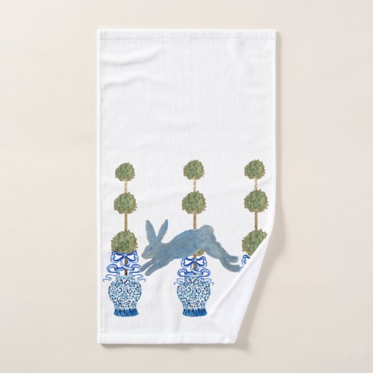 トピアリーブルーカントリフランスのーバニーラビット ハンドタオル (ハンドタオル)