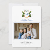 トピアリーモノグラムのバニーの写真のイースターの紋章 シーズンカード (正面)