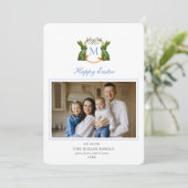 トピアリーモノグラムのバニーの写真のイースターの紋章 シーズンカード (スタンド正面)