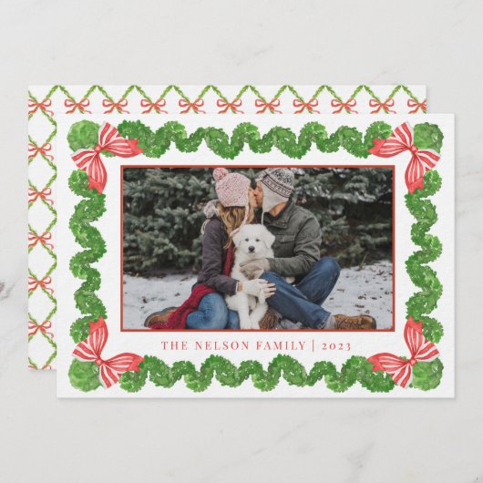 トピアリー名門私立校風のガーデンのクリスマスフォト シーズンカード (正面/裏面)