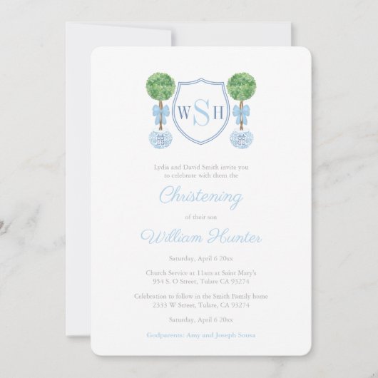 トピアリー頭が切れるモノグラムボーイ《キリスト教》洗礼式や命名式パーティー 招待状 (正面)