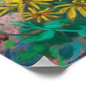 トピナムドリームブラックキャットイエローフラワーパステル ポスター (角)