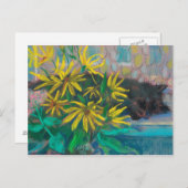トピナムドリームブラックキャットイエローフラワーパステル ポストカード (正面/裏面)