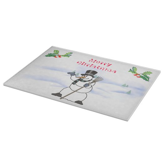トファットとスカーフ付きクリスマス雪だるま カッティングボード (角)