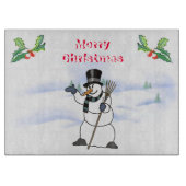 トファットとスカーフ付きクリスマス雪だるま カッティングボード (正面)