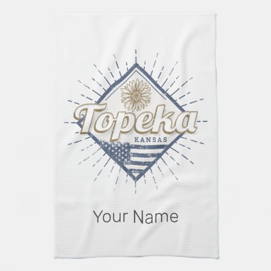 トペカシティカンザス統一された州サンフラワーUSA キッチンタオル (縦)