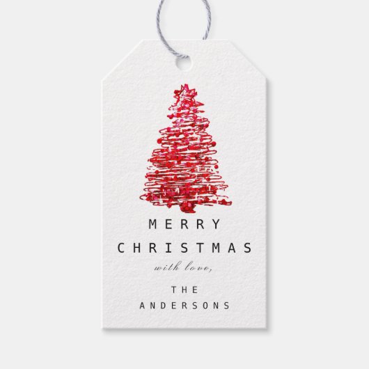 トホリディメリークリスマスツリーレッド白黒 ギフトタグ (正面)
