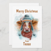 トボガンに乗った牛のクリスマス シーズンカード (正面/裏面)