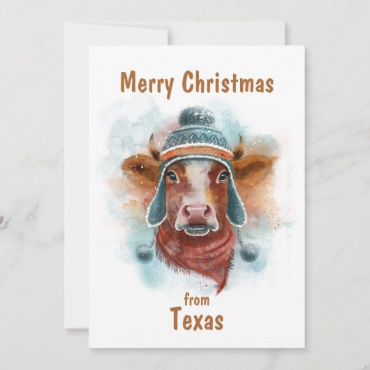 トボガンに乗る楽しいクリスマスの牛 シーズンカード (正面)