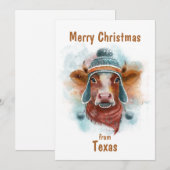 トボガンに乗る楽しいクリスマスの牛 シーズンカード (正面/裏面)