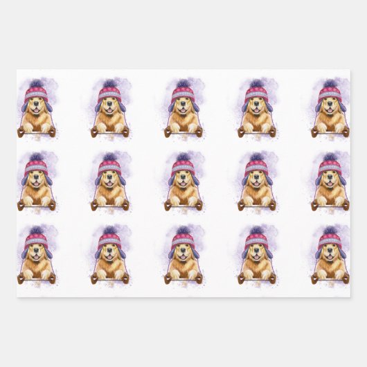 トボガンのゴールデンレトリバー ラッピングペーパーシート (正面3)