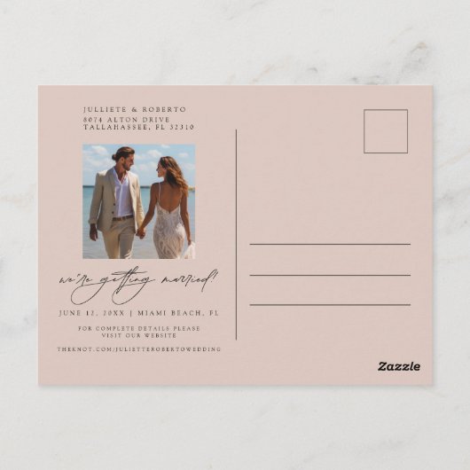 トポグラフィモダンーのフルフォトウェディング日付を保存 ポストカード (裏面)