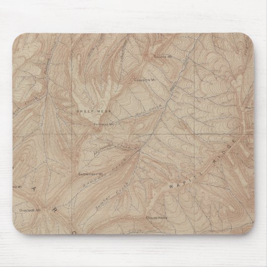 トポグラフィーマップ、イエローストーン国立部、ワイオミング マウスパッド (正面)