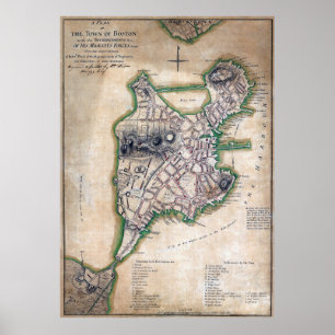 トマスハイドのページによるボストンマサチューセッツ地図1775年 ポスター