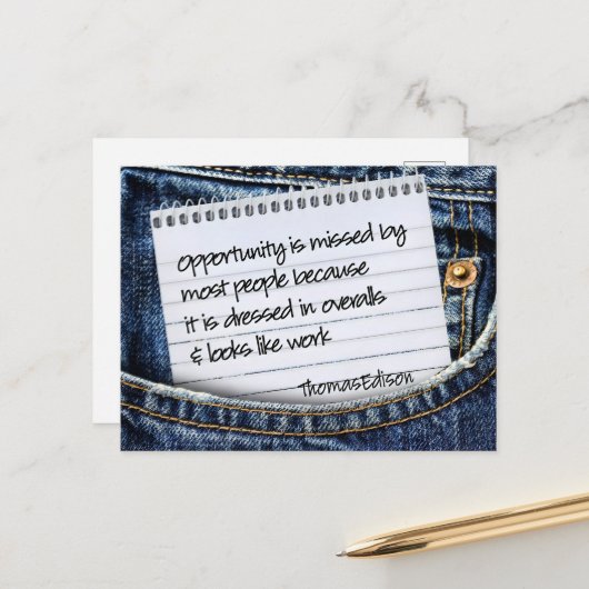 トマス・エジソン感動的引用文「機会」 ポストカード (正面/裏面インサイチュ)