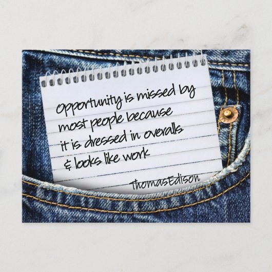 トマス・エジソン感動的引用文「機会」 ポストカード (正面)