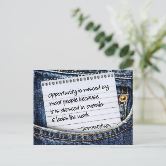 トマス・エジソン感動的引用文「機会」 ポストカード (スタンド正面)