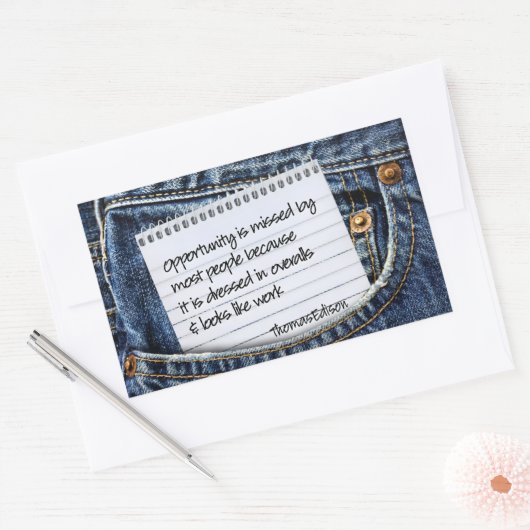 トマス・エジソン感動的引用文「機会」 長方形シール (封筒)